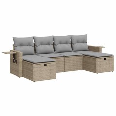 vidaXL 6-tlg. Garten-Sofagarnitur mit Kissen Beige Poly Rattan