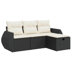 vidaXL 4-tlg. Garten-Sofagarnitur mit Kissen Schwarz Poly Rattan
