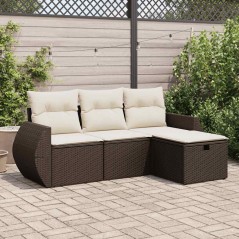 vidaXL 4-tlg. Garten-Sofagarnitur mit Kissen Braun Poly Rattan