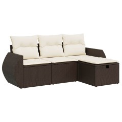 vidaXL 4-tlg. Garten-Sofagarnitur mit Kissen Braun Poly Rattan
