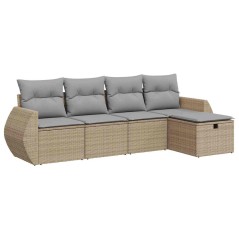 vidaXL 5-tlg. Garten-Sofagarnitur mit Kissen Beige Poly Rattan
