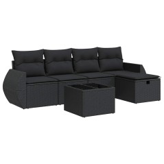 vidaXL 6-tlg. Garten-Sofagarnitur mit Kissen Schwarz Poly Rattan