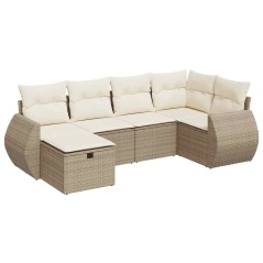 vidaXL 6-tlg. Garten-Sofagarnitur mit Kissen Beige Poly Rattan