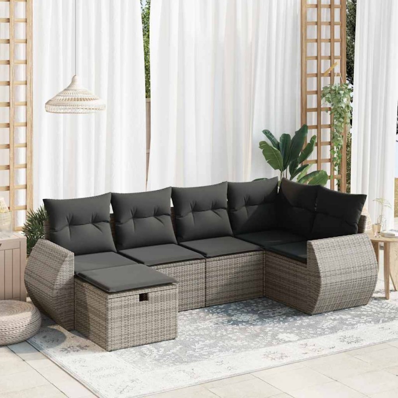 vidaXL 6-tlg. Garten-Sofagarnitur mit Kissen Grau Poly Rattan vidaXL 6-tlg. Garten-Sofagarnitur mit Kissen Grau Poly Rattan