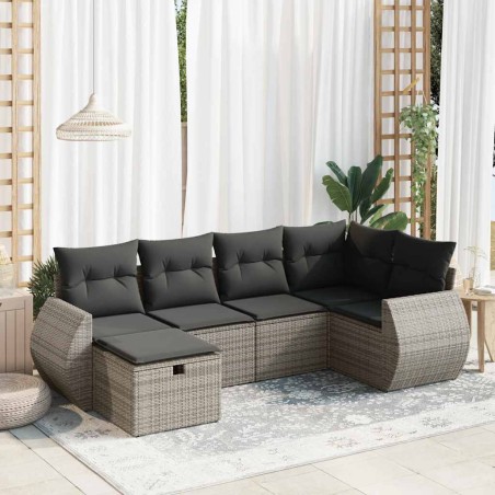 vidaXL 6-tlg. Garten-Sofagarnitur mit Kissen Grau Poly Rattan