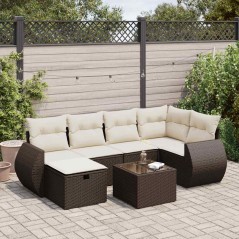vidaXL 7-tlg. Garten-Sofagarnitur mit Kissen Braun Poly Rattan