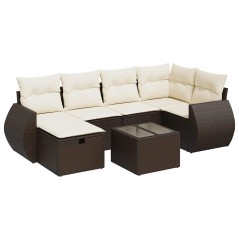 vidaXL 7-tlg. Garten-Sofagarnitur mit Kissen Braun Poly Rattan