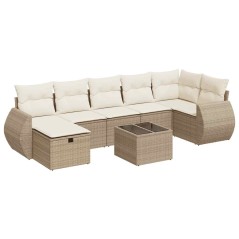 vidaXL 8-tlg. Garten-Sofagarnitur mit Kissen Beige Poly Rattan