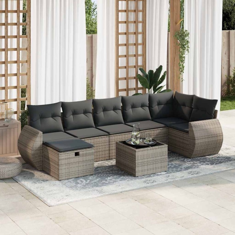 vidaXL 8-tlg. Garten-Sofagarnitur mit Kissen Grau Poly Rattan vidaXL 8-tlg. Garten-Sofagarnitur mit Kissen Grau Poly Rattan