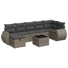 vidaXL 8-tlg. Garten-Sofagarnitur mit Kissen Grau Poly Rattan