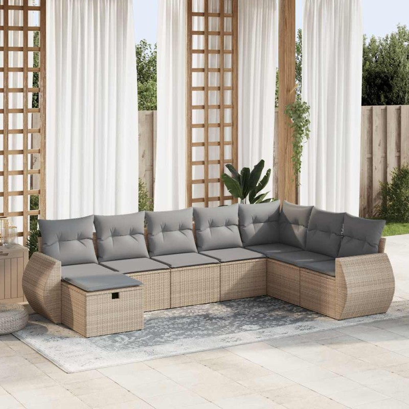 vidaXL 8-tlg. Garten-Sofagarnitur mit Kissen Beige Poly Rattan vidaXL 8-tlg. Garten-Sofagarnitur mit Kissen Beige Poly Rattan