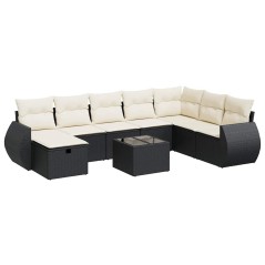 vidaXL 9-tlg. Garten-Sofagarnitur mit Kissen Schwarz Poly Rattan