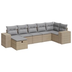 vidaXL 7-tlg. Garten-Sofagarnitur mit Kissen Beige Poly Rattan