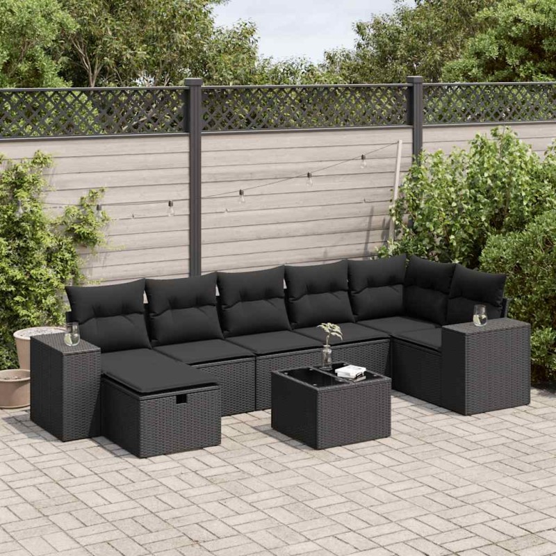 vidaXL 8-tlg. Garten-Sofagarnitur mit Kissen Schwarz Poly Rattan vidaXL 8-tlg. Garten-Sofagarnitur mit Kissen Schwarz Poly Rattan