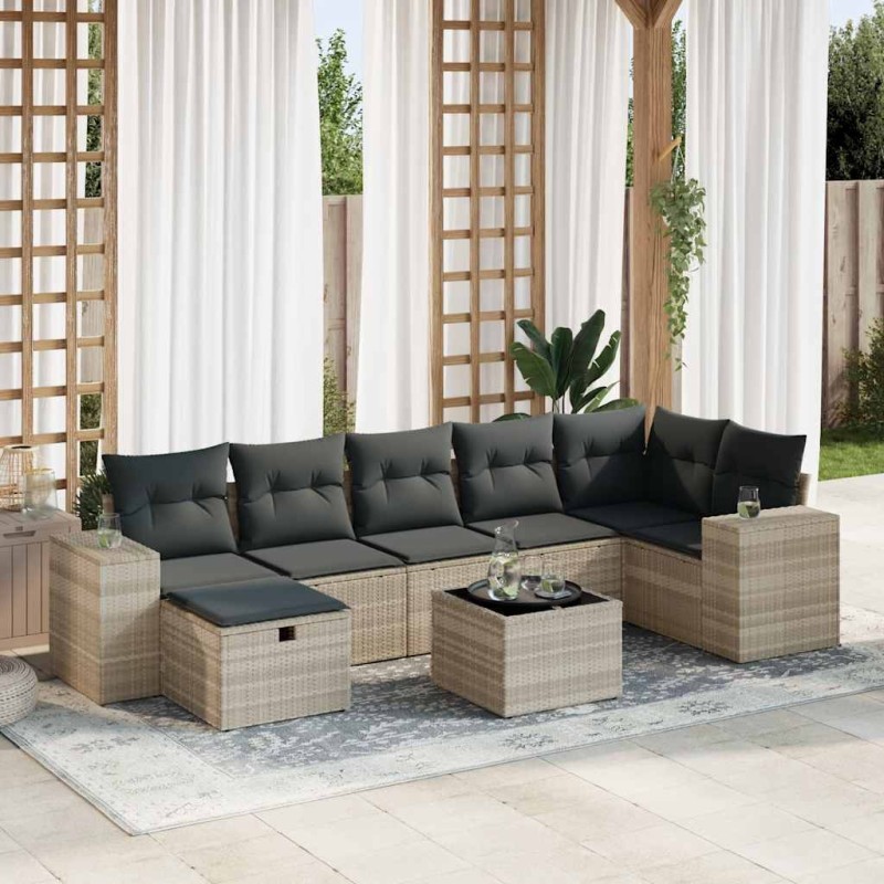 vidaXL 8-tlg. Garten-Sofagarnitur mit Kissen Hellgrau Poly Rattan vidaXL 8-tlg. Garten-Sofagarnitur mit Kissen Hellgrau Poly Rattan