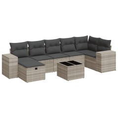 vidaXL 8-tlg. Garten-Sofagarnitur mit Kissen Hellgrau Poly Rattan