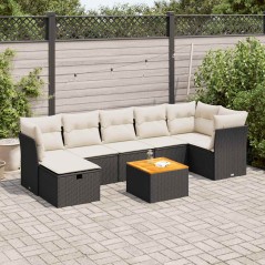 vidaXL 8-tlg. Garten-Sofagarnitur mit Kissen Schwarz Poly Rattan
