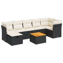 vidaXL 8-tlg. Garten-Sofagarnitur mit Kissen Schwarz Poly Rattan