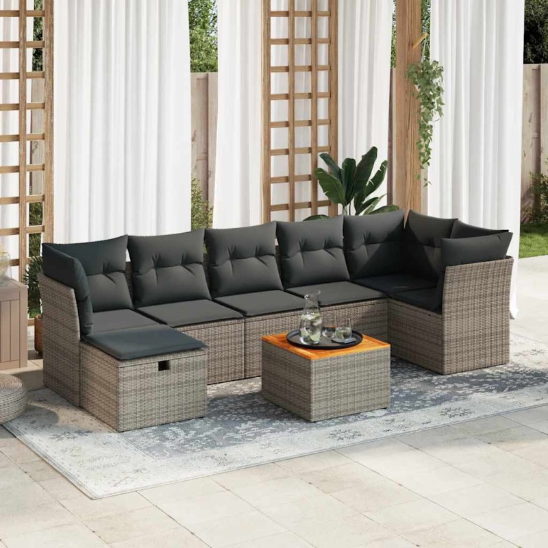 vidaXL 8-tlg. Garten-Sofagarnitur mit Kissen Grau Poly Rattan vidaXL 8-tlg. Garten-Sofagarnitur mit Kissen Grau Poly Rattan