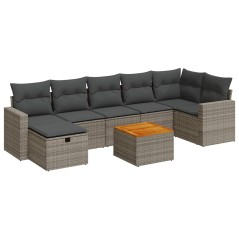 vidaXL 8-tlg. Garten-Sofagarnitur mit Kissen Grau Poly Rattan