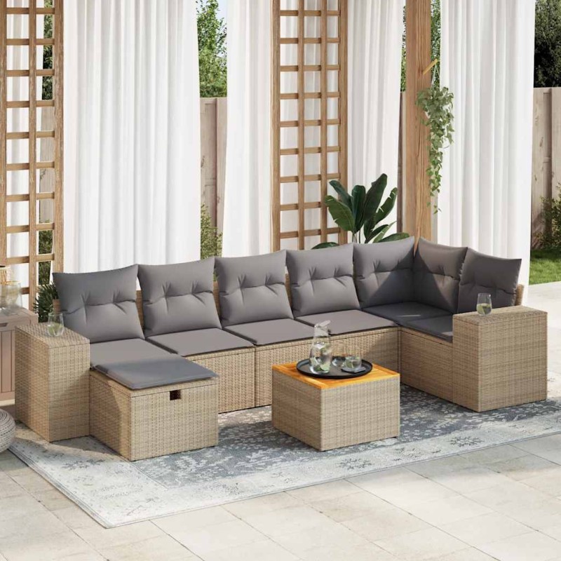 vidaXL 8-tlg. Garten-Sofagarnitur mit Kissen Beige Poly Rattan vidaXL 8-tlg. Garten-Sofagarnitur mit Kissen Beige Poly Rattan