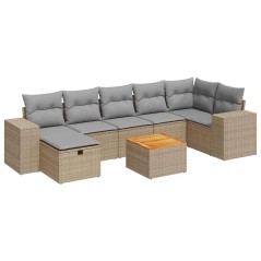 vidaXL 8-tlg. Garten-Sofagarnitur mit Kissen Beige Poly Rattan
