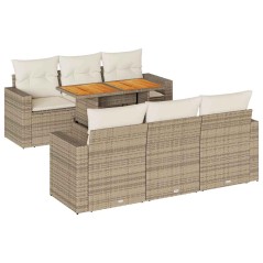 vidaXL 7-tlg. Garten-Sofagarnitur mit Kissen Beige Poly Rattan