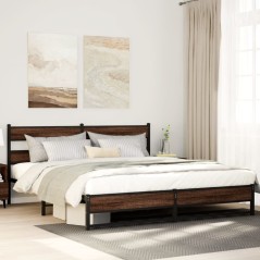vidaXL Metallbett ohne Matratze Braun Eichen-Optik 193x203 cm