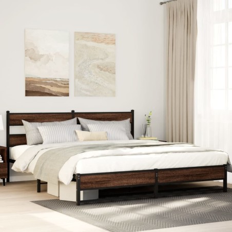 vidaXL Metallbett ohne Matratze Braun Eichen-Optik 193x203 cm
