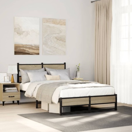 vidaXL Metallbett ohne Matratze Sonoma-Eiche 120x200 cm