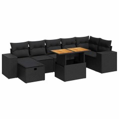 vidaXL 5tlg. Garten-Sofagarnitur mit Kissen Schwarz Poly Rattan Akazie