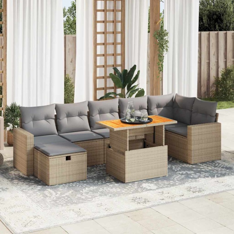 vidaXL 5-tlg. Garten-Sofagarnitur mit Kissen Beige Poly Rattan Akazie vidaXL 5-tlg. Garten-Sofagarnitur mit Kissen Beige Poly Rattan Akazie