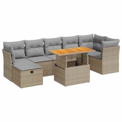 vidaXL 8-tlg. Garten-Sofagarnitur mit Kissen Beige Poly Rattan Akazie
