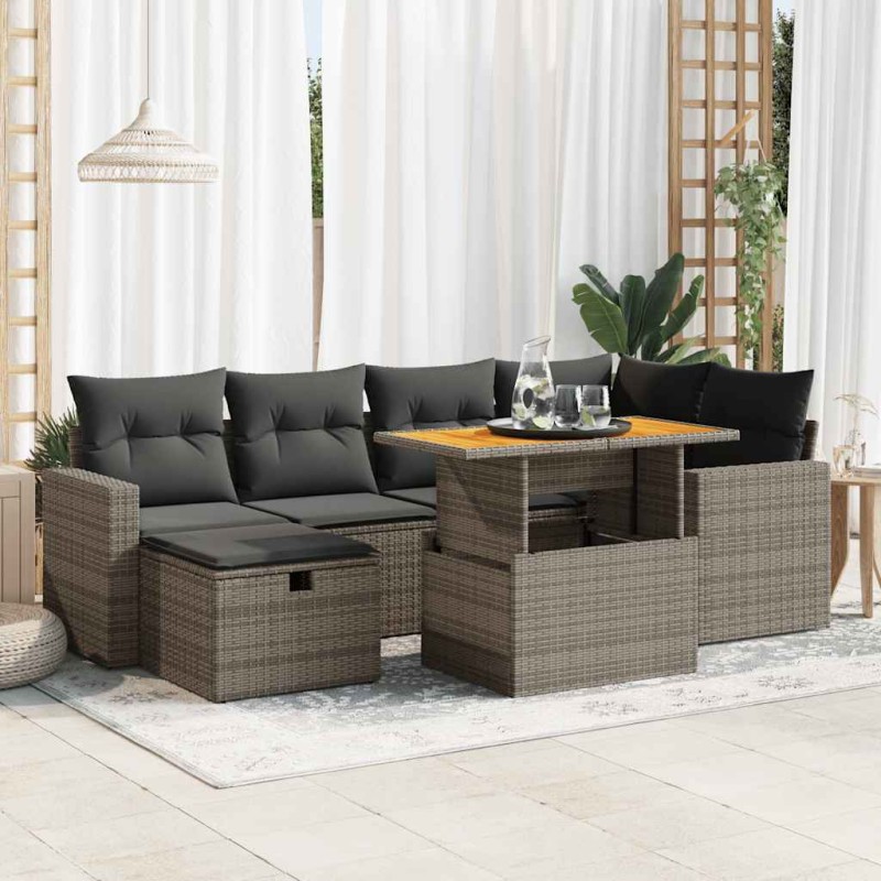 vidaXL 8-tlg. Garten-Sofagarnitur mit Kissen Grau Poly Rattan Akazie vidaXL 8-tlg. Garten-Sofagarnitur mit Kissen Grau Poly Rattan Akazie
