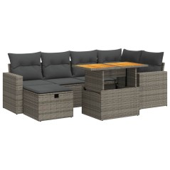 vidaXL 8-tlg. Garten-Sofagarnitur mit Kissen Grau Poly Rattan Akazie