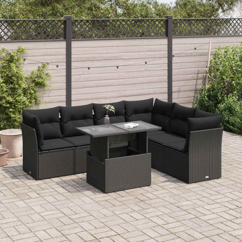 vidaXL 7-tlg. Garten-Sofagarnitur mit Kissen Schwarz Poly Rattan vidaXL 7-tlg. Garten-Sofagarnitur mit Kissen Schwarz Poly Rattan