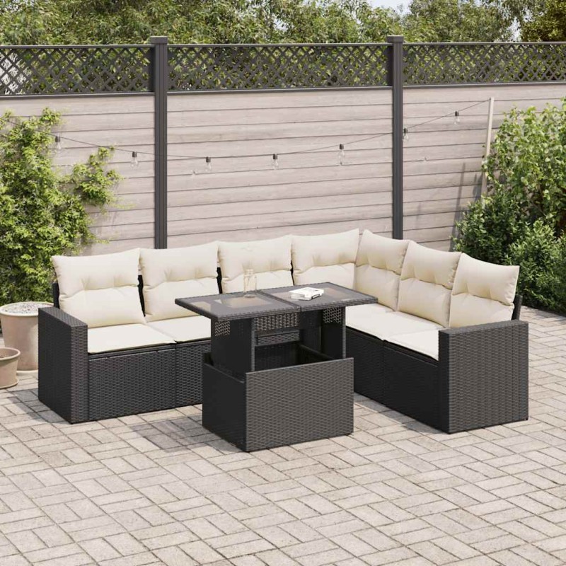 vidaXL 7-tlg. Garten-Sofagarnitur mit Kissen Schwarz Poly Rattan vidaXL 7-tlg. Garten-Sofagarnitur mit Kissen Schwarz Poly Rattan