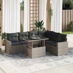 vidaXL 7-tlg. Garten-Sofagarnitur mit Kissen Grau Poly Rattan