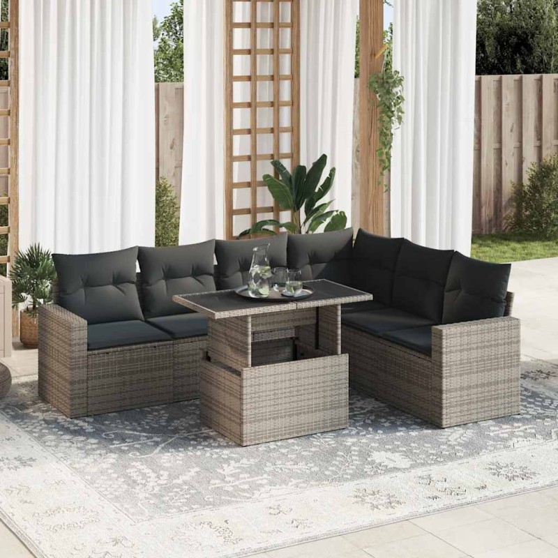 vidaXL 7-tlg. Garten-Sofagarnitur mit Kissen Grau Poly Rattan vidaXL 7-tlg. Garten-Sofagarnitur mit Kissen Grau Poly Rattan