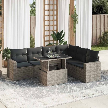 vidaXL 7-tlg. Garten-Sofagarnitur mit Kissen Grau Poly Rattan