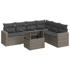 vidaXL 7-tlg. Garten-Sofagarnitur mit Kissen Grau Poly Rattan