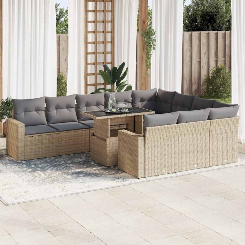 vidaXL 11-tlg. Garten-Sofagarnitur mit Kissen Beige Poly Rattan vidaXL 11-tlg. Garten-Sofagarnitur mit Kissen Beige Poly Rattan