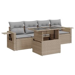 vidaXL 5-tlg. Garten-Sofagarnitur mit Kissen Beige Poly Rattan
