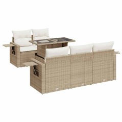 vidaXL 6-tlg. Garten-Sofagarnitur mit Kissen Beige Poly Rattan