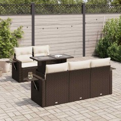 vidaXL 6-tlg. Garten-Sofagarnitur mit Kissen Braun Poly Rattan