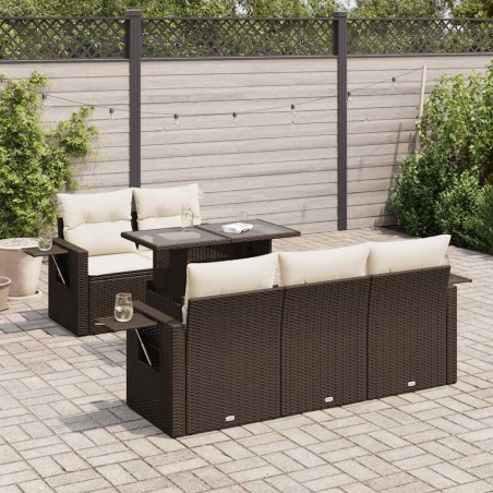 vidaXL 6-tlg. Garten-Sofagarnitur mit Kissen Braun Poly Rattan