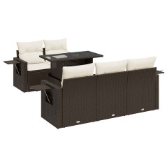 vidaXL 6-tlg. Garten-Sofagarnitur mit Kissen Braun Poly Rattan