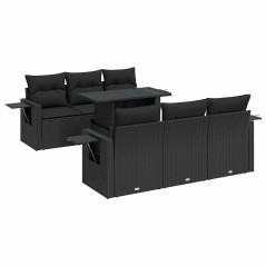 vidaXL 7-tlg. Garten-Sofagarnitur mit Kissen Schwarz Poly Rattan