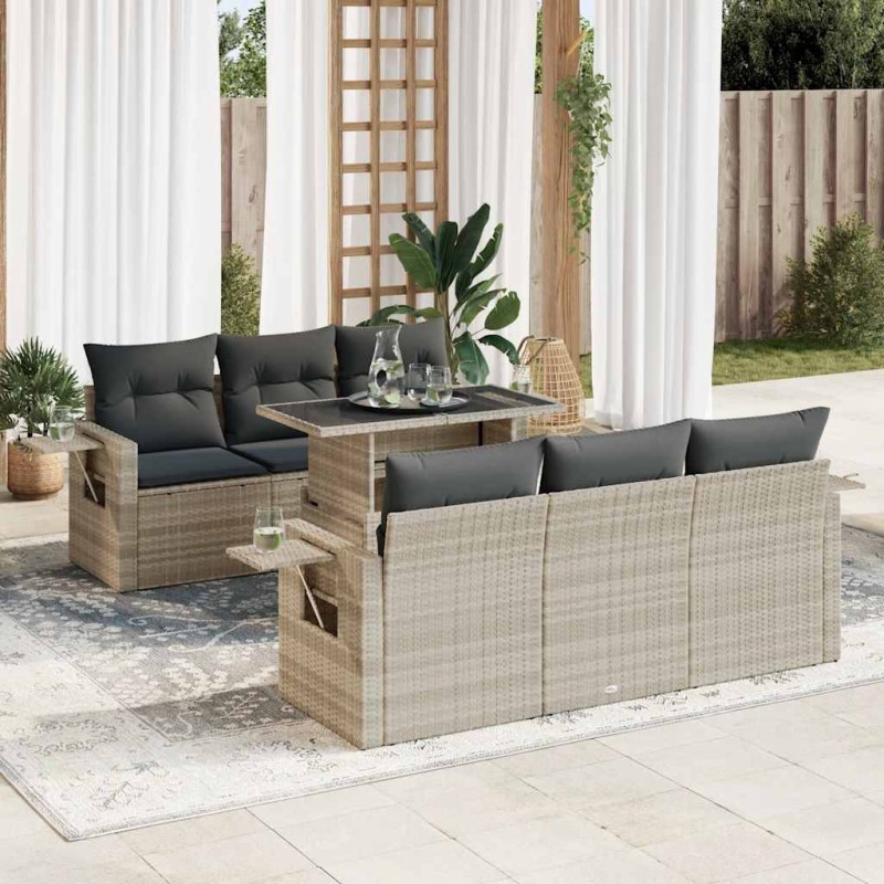 vidaXL 7-tlg. Garten-Sofagarnitur mit Kissen Hellgrau Poly Rattan vidaXL 7-tlg. Garten-Sofagarnitur mit Kissen Hellgrau Poly Rattan