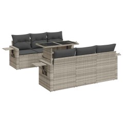 vidaXL 7-tlg. Garten-Sofagarnitur mit Kissen Hellgrau Poly Rattan